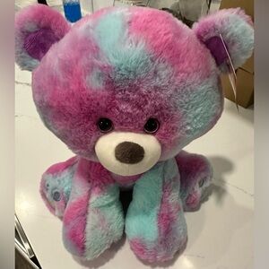 RUSS bear pink and blue tie dye medium sized NWT stuffed animal, plush